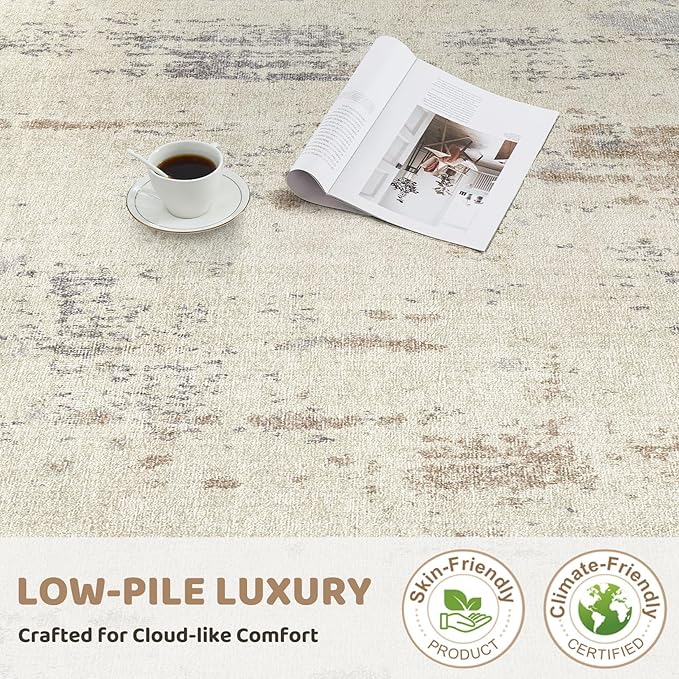 10x14 Area Rug Living Room Rugs - Washable Neutral Modern Abstract Soft Thin Rug Indoor Floor No Slip Rug Carpet for Bedroom Under Dining Table Home Office Decor - Light Brown/Gray