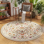 Vintage Medallion Floral Round Rug 4ft, Washable Circle Area Rug, Non-Slip Soft Low Pile Circular Carpet for Bedroom, Living Room, Dining Room, Entryway, Office, Kids, Bathroom | Beige