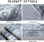 Rugcomf Runner Rug 2'x6' Hallway Washable Boho Soft Area Rug Non-Slip Non-Shedding Faux Wool Vintage for Kitchen, Entryway, Laundry, Bedroom, Indoor (Grey and White)