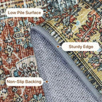 Bavni 6x9 Area Rugs for Living Room, Machine Washable Rug Non Slip, Vintage Chenille Distressed Print Carpet, Large Low Pile Ultra-Thin Lightweight Rugs for Bedroom, Dining Room, Office, Blue/Tan/Red