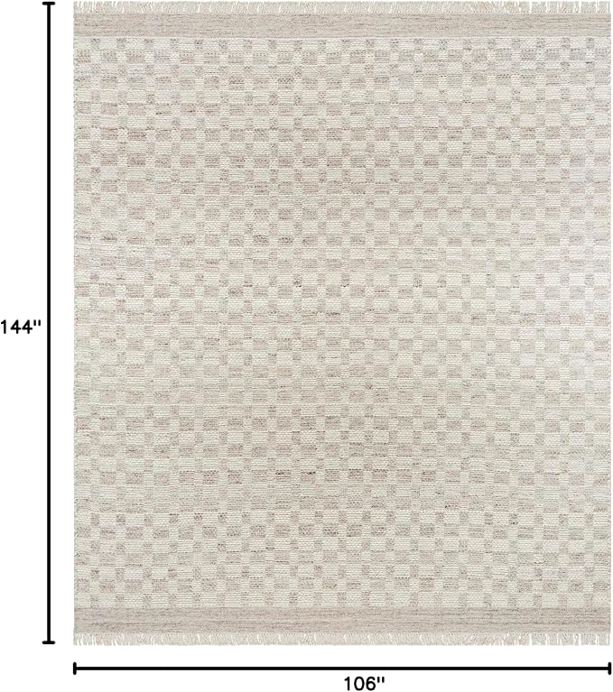 Mark&Day Wool Rugs, 9x12 Clinten Solid and Border Light Gray Checkered Rug, Grey Ivory Carpet for Living Room, Bedroom or Kitchen (8'10" x 12')