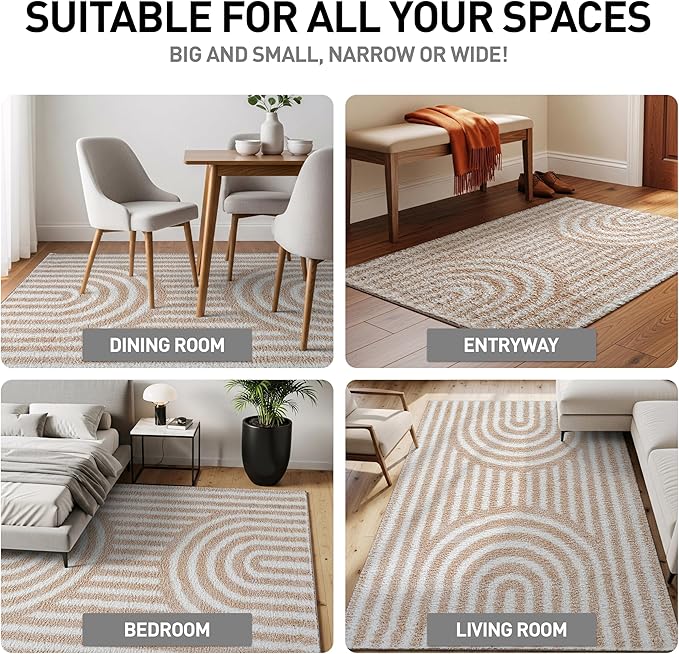 Rugshop Abstract Arch Shag Area Rug Beige 7' 10" x 10' Perfect for Large Living Rooms, Dining Areas, or Master Bedrooms