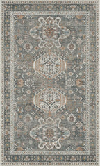 Bavni 3x5 Area Rug for Living Room Bedroom, Washable Boho Print Vintage Aesthetic Rug, Ultra-Thin Low Pile Rugs for Entryway Playroom with Non Slip Backing, Grey