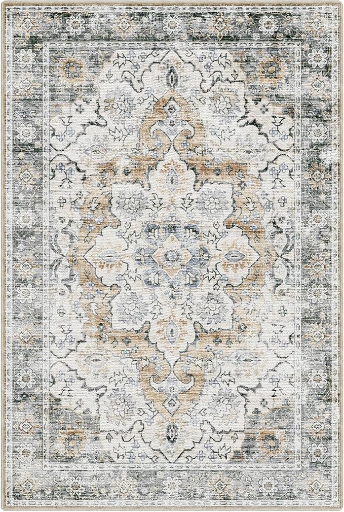 LUMI Washable Area Rug 8x10 for Living Room, Ultra Soft Stain Resistant Carpet with Non Slip Rubber Backing, Non-Shedding Low Pile Rugs for Bedroom, Dining Room, Indoor, Office