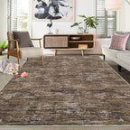 RUGSREAL Area Rug 5x7 Machine Washable Area Rug for Living Room Non-Slip Stain Resistant Modern Abstract Bedroom Rug Contemporary Solid Throw Rug Foldable Accent Floor Carpet for Dining Room, Brown