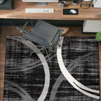 Rugshop Modern Wavy Circles Design Area Rug, Fade-Resistant Carpet for Entryway, Home Office, or Bedroom, Black, 3'3" x 5'