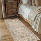 Bavni 2x5 Runner Rug Non Slip, Machine Washable Rug Runners for Hallways, Vintage Distressed Print Kitchen Runner, Low Pile Lightweight Carpet Runner for Entryway Laundry Bedroom Bathroom Wood Brown
