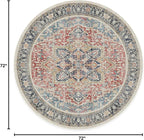 RUGGABLE Washable Vintage Area Rug – Kamran Cayenne Red 6 ft Round, Stain-Resistant, Non-Slip – Medium Machine Washable Rugs for Living Room, Bedroom, Hallway, Entryway & Office–with Standard Pad