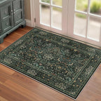 2x3 Floral Washable Area Rug for Living Room, Vintage Boho Rug for Bedroom Dining Room， Distressed Botanical Birds Non Slip Low Pile Forest Animal Throw Carpet for Farmhouse Office, Dark Green
