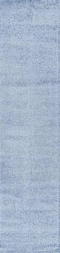 Eyely UES100F-214 Supersoft Haze Solid Low-Pile Indoor Runner Rug, Coastal, Bohemian, Minimalist, Classic, Casual for Bedroom,Kitchen,Living Room,Non Shedding,Easy-Washing, Blue, 2 X 14