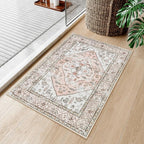 Lahome Boho Entryway Rugs Indoor - 2x3 Washable Area Rug Throw Small Rugs for Bedroom Girls Non-Slip Lightweight Bathroom, Vintage Print Floor Doormat Carpet for Kitchen Laundry Room (Pink, 2'x3')
