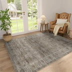 4x6 Washable Rug for Living Room Bedroom Dining Room Non-Slip Low Pile Vintage Distressed Entryway Rug Traditional Floral Retro Accent Throw Carpet for Dining Room Bathroom Kitchen Antique/Moss