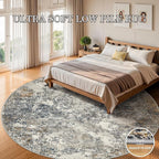 6ft Washable Round Rug - 6x6 Area Rugs Modern Abstract Rugs for Living Room Non-Slip Low Pile Soft Machine Washable Carpet for Bedroom, Living Room, Dining Room, Nursery, Farmhouse (6'x6' Tan Blue)