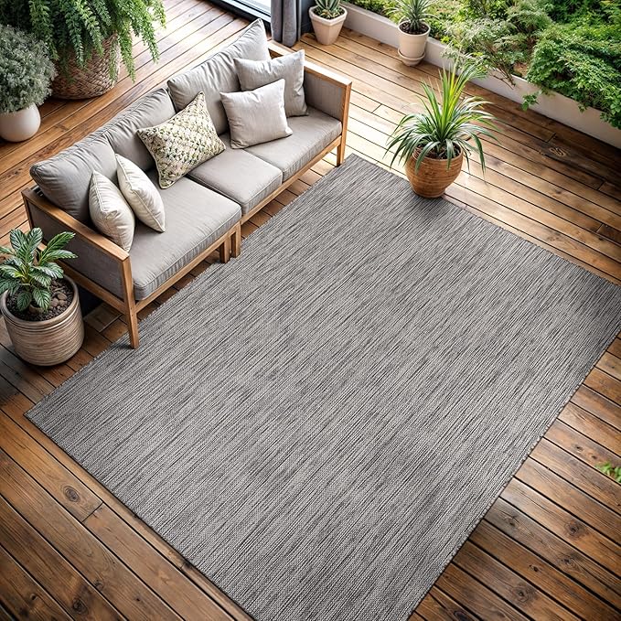 CAMILSON Outdoor Rug 10x14 Modern Area Rugs for Large Indoor and Outdoor Patios and Porches - Waterproof, Washable, Non-Shedding, Easy-to-Clean Outside Carpet (10 x 14, Solid - Silver Gray)