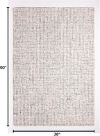 Hand-Tufted 100% Wool Pile Area Rug – Geometric Textured Grid Check Pattern – Thick and Durable Floor Carpet for Bedroom, Living Room, Kids Room, and Dining Area (Ivory, Denim, 3' x 5')