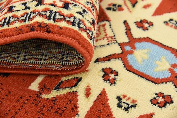 Unique Loom Taftan Collection Border Geometric Tribal Inspired Design Area Rug (3' 0 x 16' 5 Runner, Terracotta/ Ivory)