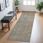 2x10 Runner Rug Machine Washable Boho Runners for Hallway,Ultra-Thin Low Pile Rug,Lightweight Indoor Carpet,Non Slip Floral Runners for Enrtyway, Corridor, Home Office, Kitchen,Grayish Blue