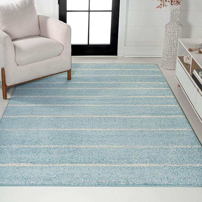 JONATHAN Y Williamsburg Minimalist Stripe Turquoise/Cream Indoor Area Rug, 4x6, Contemporary, Modern, Easy-Cleaning for Living Room, Bedroom, Kitchen, Pet Friendly, Non-Shedding (MOH201B-4)