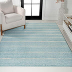 JONATHAN Y Williamsburg Minimalist Stripe Turquoise/Cream Indoor Area Rug, 5x8, Contemporary, Modern, Easy-Cleaning for Living Room, Bedroom, Kitchen, Pet Friendly, Non-Shedding (MOH201B-5)