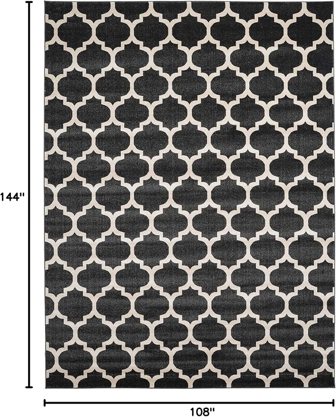 Rugs.com Lattice Collection Rug – 9' x 12' Black Medium Rug Perfect for Living Rooms, Large Dining Rooms, Open Floorplans