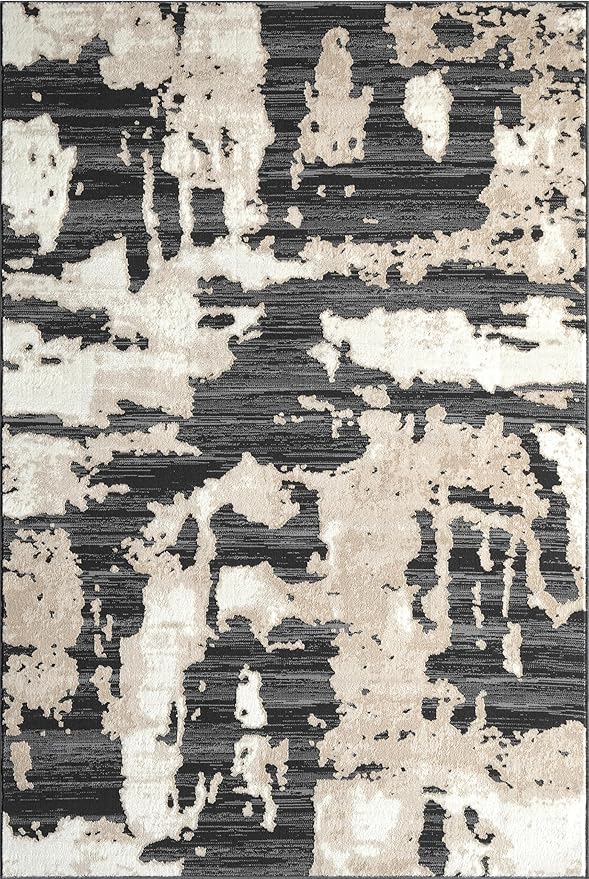 Abani Terra Cream Area Rug for Living Room, Bedroom - Black Abstract Pattern - 10' x 14' - Durable & Easy to Clean