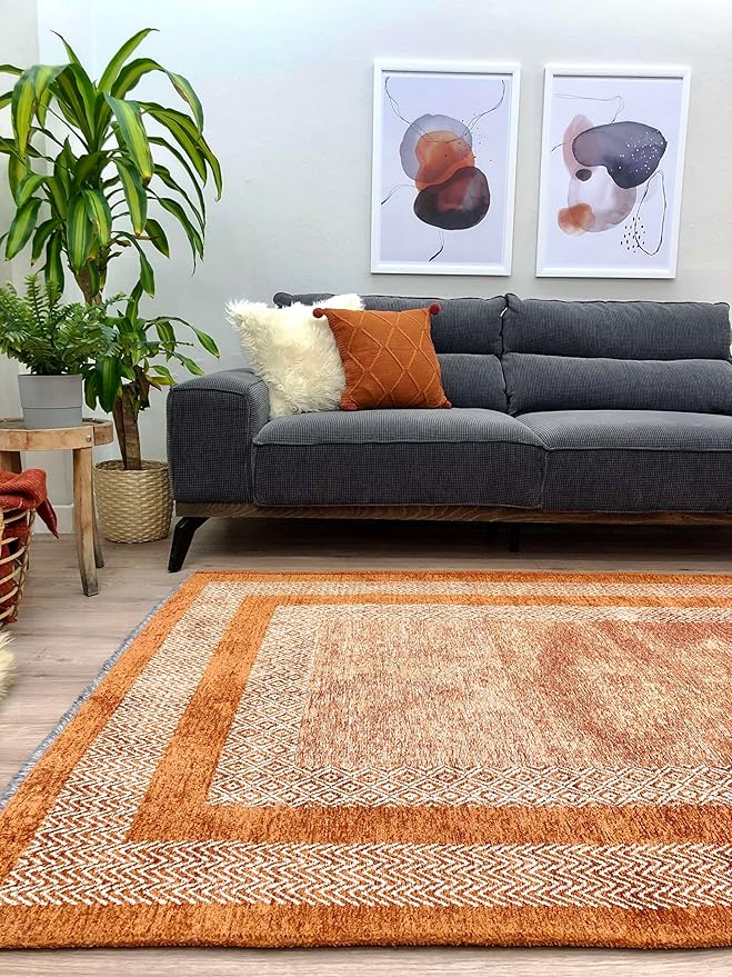 Alfa Rich 3x5 Burnt Orange Washable Area Rugs for Living Room Bedroom Kitchen Cotton Decor Runner