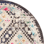 SAFAVIEH Madison Collection Area Rug - 6'7" Round, Black & Yellow, Boho Diamond Distressed Design, Non-Shedding & Easy Care, Ideal for High Traffic Areas in Living Room, Bedroom (MAD418Z)