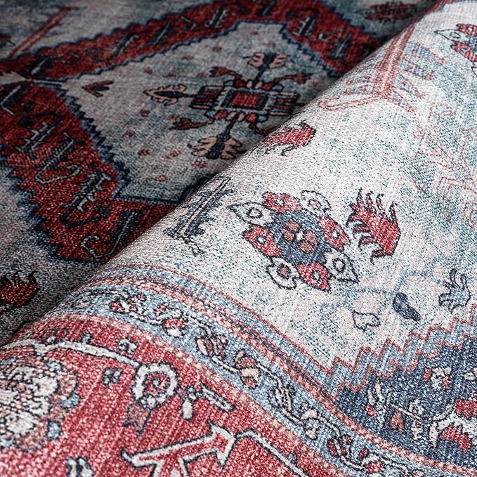 Fame Rugs Turkish Rug. Washable Vintage Oriental Antique Inspired Traditional Doormat Small Modern Area Rugs Luxury Entryway Entry Bedroom Bathroom Kitchen (402RN, 2'5 x 6'9)