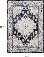 SAFAVIEH Monaco Collection Area Rug - 5'1" x 7'7", Ivory & Navy, Boho Chic Medallion Distressed Design, Non-Shedding & Easy Care, Ideal for High Traffic Areas in Living Room, Bedroom (MNC243C)