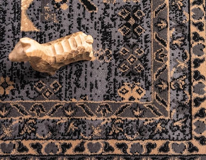 Unique Loom Taftan Collection Border Geometric Tribal Inspired Design Area Rug (5' 0 x 8' 0 Rectangular, Gray/ Black)