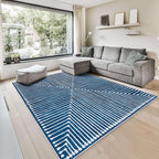 GLN Rugs Contemporary Collection - Machine Washable Area Rug, Contemporary Washable, Non Slip, Low Pile Chenille Rug, Living Room, Bedroom, Kitchen Rug (4' x 6' Lines Blue)