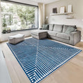 GLN Rugs Contemporary Collection - Machine Washable Area Rug, Contemporary Washable, Non Slip, Low Pile Chenille Rug, Living Room, Bedroom, Kitchen Rug (6' x 9' Lines Blue)