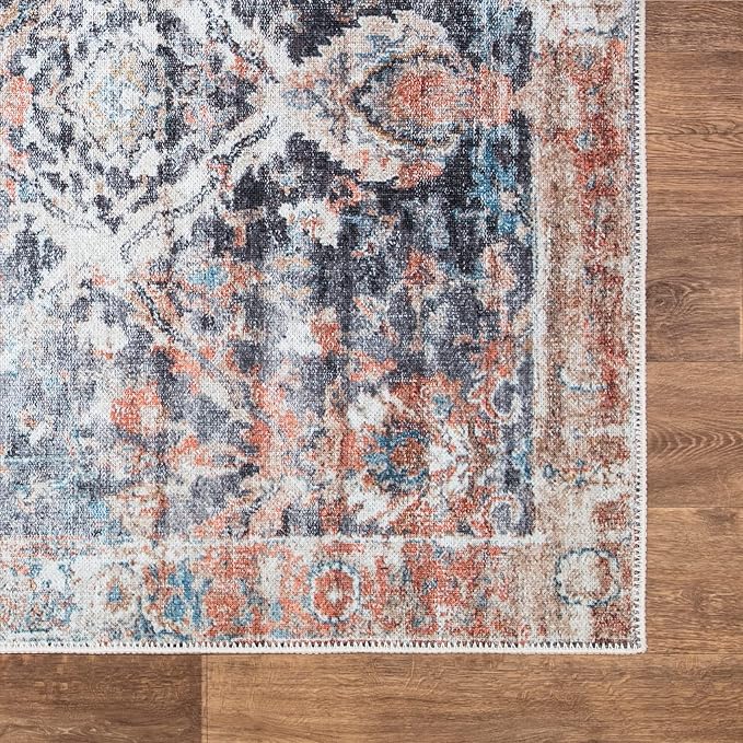 Bloom Rugs Washable Non-Slip 8' x 10' Rug - Orange/Black Traditional Area Rug for Living Room, Bedroom, Dining Room, and Kitchen - Exact Size: 8' x 10'