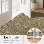 Washable Area Rug 6x9 Brown Rugs for Living Room, Vintage Boho Large Rug for Bedroom Dining Room Office, Distressed Floral Print Carpet for Under Table, Soft Non Slip Low Pile Throw Carpet Indoor Mat