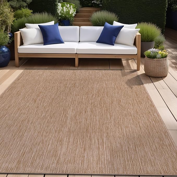 Beverly Rug Indoor Outdoor Rug 10x14, Washable Outside Carpet for Patio, Deck, Porch, Solid Modern Area Rug, Water Resistant, Jute Beige