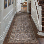 HUGEAR 2x8 Runner Rug Machine Washable Tradition Brown Hallway Area Rug Indoor Accent Rugs Floral Low Pile Carpet Soft Throw Rugs Bedroom Living Room Office Dining Kitchen Laundry Non Slip