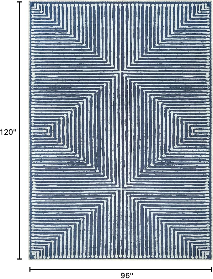 Bloom Rugs Washable Non-Slip 8' x 10' Rug - Blue Striped Area Rug for Living Room, Bedroom, Dining Room, and Kitchen - Exact Size: 8' x 10'