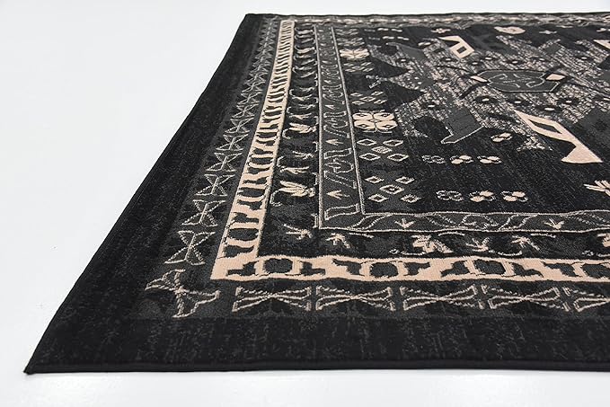 Unique Loom Taftan Collection Border Geometric Tribal Inspired Design Area Rug (9' 0 x 12' 0 Rectangular, Black/ Gray)