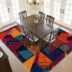 Geometric Rug, Patchwork Abstract Art Area Rug 6x8, Multicolor Retro Aesthetic Low Pile Non Skip Carpets Home Decor #C022