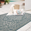 FH Home Flat Woven Outdoor Rug - Waterproof, Easy to Clean, Stain Resistant - Premium Polypropylene Yarn - Vintage - Patio, Porch, Deck, Balcony - Shiraz - Ocean - 5ft 4in x 7ft 6in