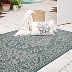 FH Home Flat Woven Outdoor Rug - Waterproof, Easy to Clean, Stain Resistant - Premium Polypropylene Yarn - Vintage - Patio, Porch, Deck, Balcony - Shiraz - Ocean - 5ft 4in x 7ft 6in