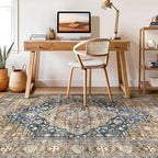 10x14 Area Rugs Living Room: Washable Boho Large Neutral Vintage Soft Rug Stain Resistant Farmhouse Non-Slip Indoor Floor Carpet for Bedroom Nursery Kids Office Dining Room Playroom- Yellow Blue