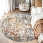 8ft Round Area Rug Living Room Rugs - 8x8 Washable Large Soft Indoor Neutral Modern Abstract Low Pile Rug Carpet for Bedroom Dining Room Farmhouse Home Office - Grey Brown