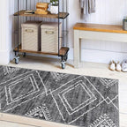 ReaLife Rugs Machine Washable Area Rug Runner - Living Room Bedroom Bathroom Kitchen Entryway Office - Padded Low Pile Stain Resistant Premium - Moroccan Diamond Tribal - Jax - Gray 2'6" x 10'