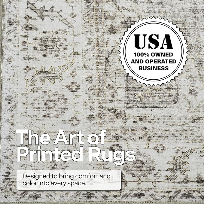 ReaLife Rugs Machine Washable Area Rug Runner - Living Room Bedroom Bathroom Kitchen Entryway Office - Padded Low Pile Stain Resistant Premium - Boho Farmhouse Vintage - Joy - Beige Ivory 2'6" x 10'
