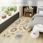 Maples Rugs Reggie Floral Runner Rug - Made in USA - Washable, Non Slip Indoor Carpet for Kitchen, Hallway, and Laundry Room, 2'6" x 6', Beige