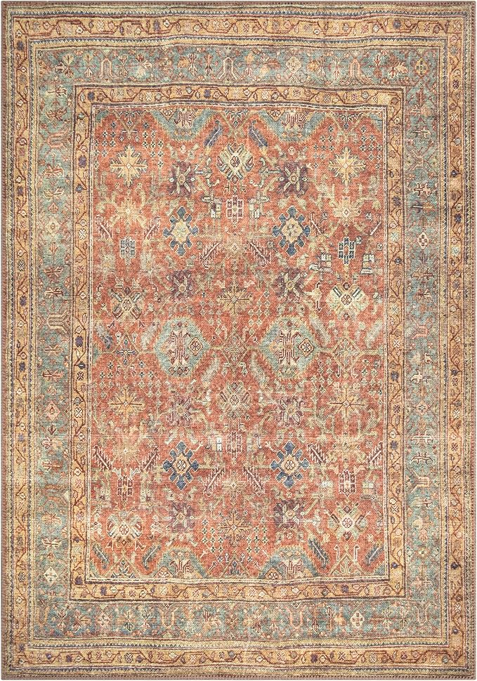 Bloom Rugs Washable Non-Slip 10x14 Rug - Terracotta/Mustard Traditional Oriental Area Rug for Living Room, Bedroom, Dining Room, and Kitchen - Exact Size: 10' x 14'