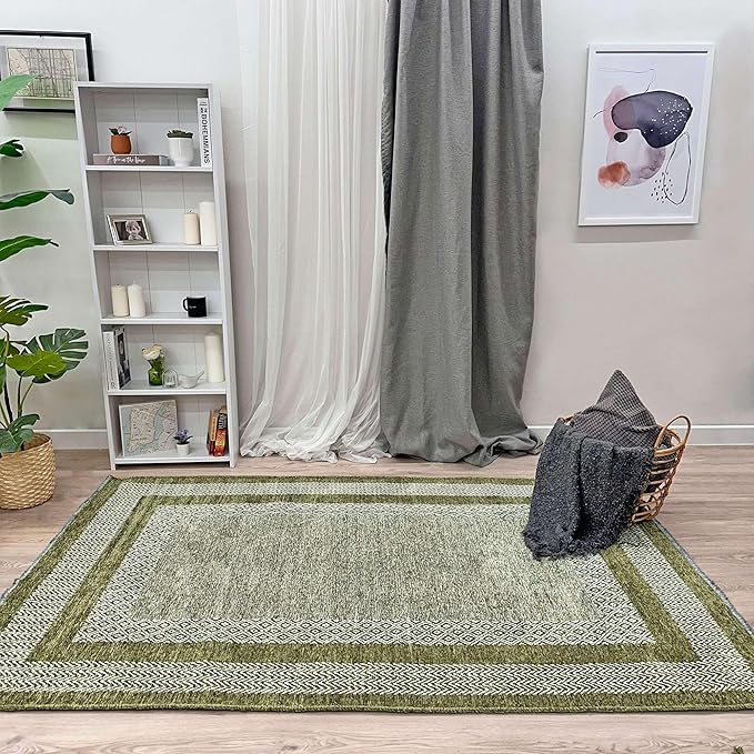 Alfa Rich 7x10 Green Washable Area Rugs for Living Room Bedroom Kitchen Dining Cotton Rug