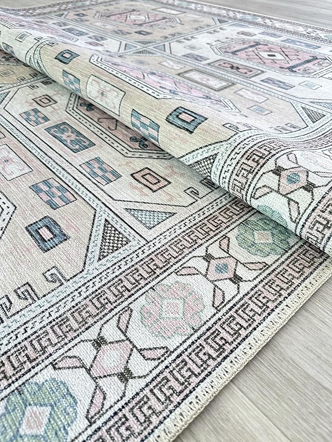Fame Living Faded Oushak Rug, Turkish Vintage Floral Pastel Large Oversized Area Rugs for Living Room Dining Bedroom Kitchen Bathroom Nursery (848BrCr, 2'5" x 4'9")
