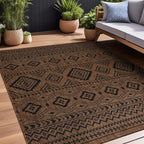Beverly Rug Waikiki Boho Indoor Outdoor Rug 8x10, Washable Outside Carpet for Patio, Deck, Porch, Bohemian Area Rug, Farmhouse Rugs, Aztec Tribal Rug, Nut Brown and Black
